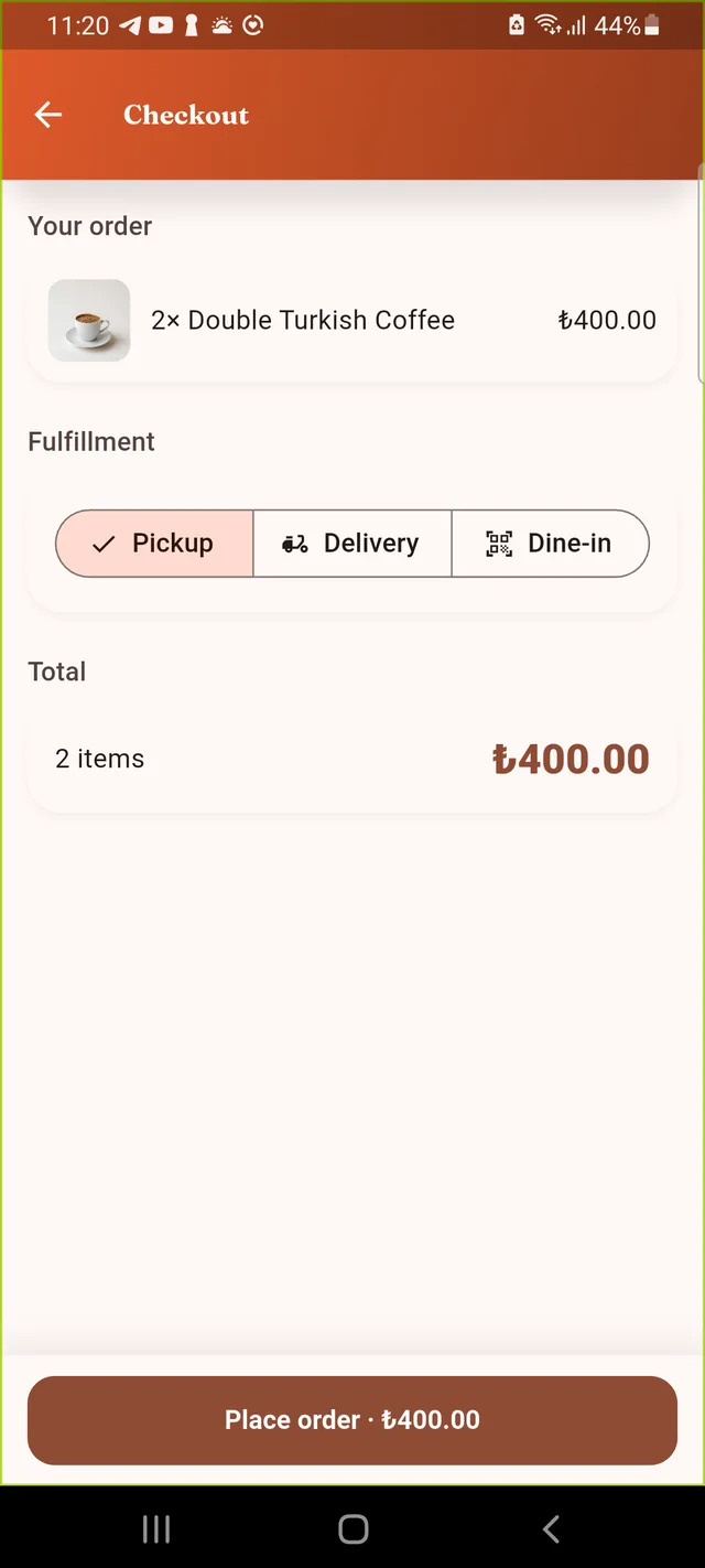 Checkout screen in the SmartKitchen customer app
