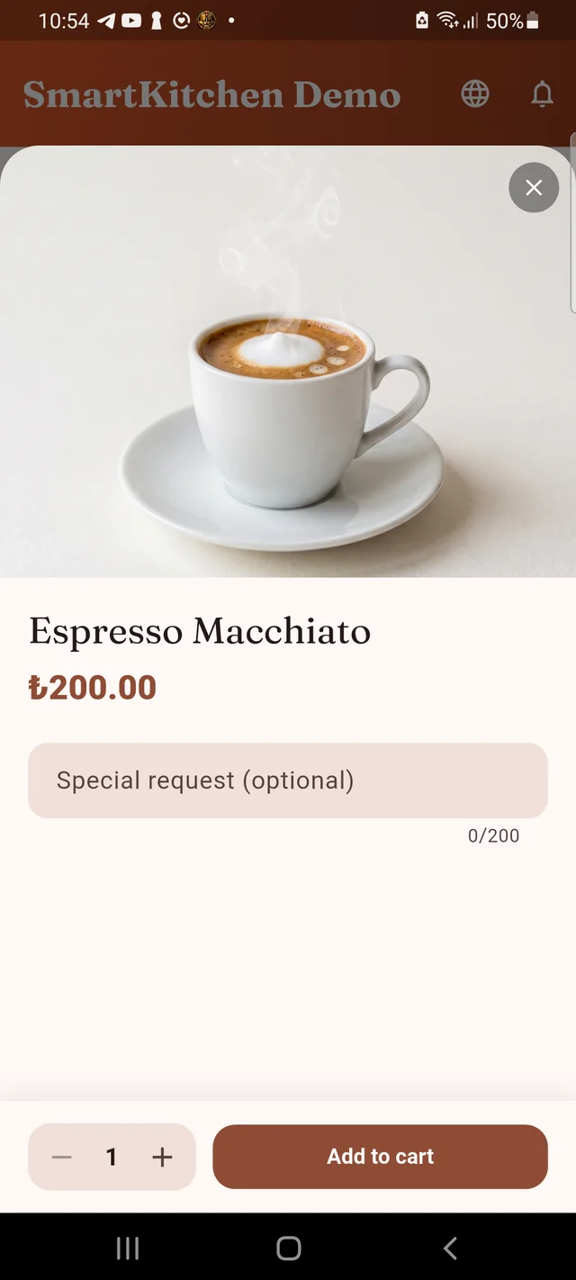 Staff app taking an order on a table